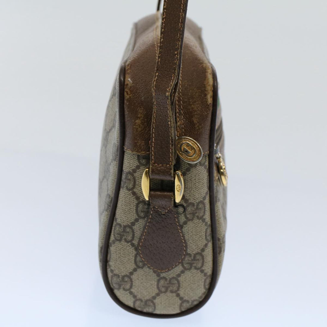 GUCCI GG Canvas Web Sherry Line Shoulder Bag PVC Leather Beige Green 54875