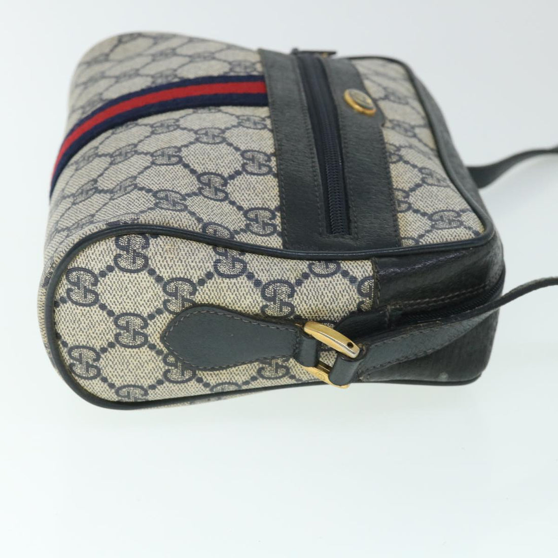 GUCCI GG Canvas Sherry Line Shoulder Bag PVC Leather Navy Red 54963
