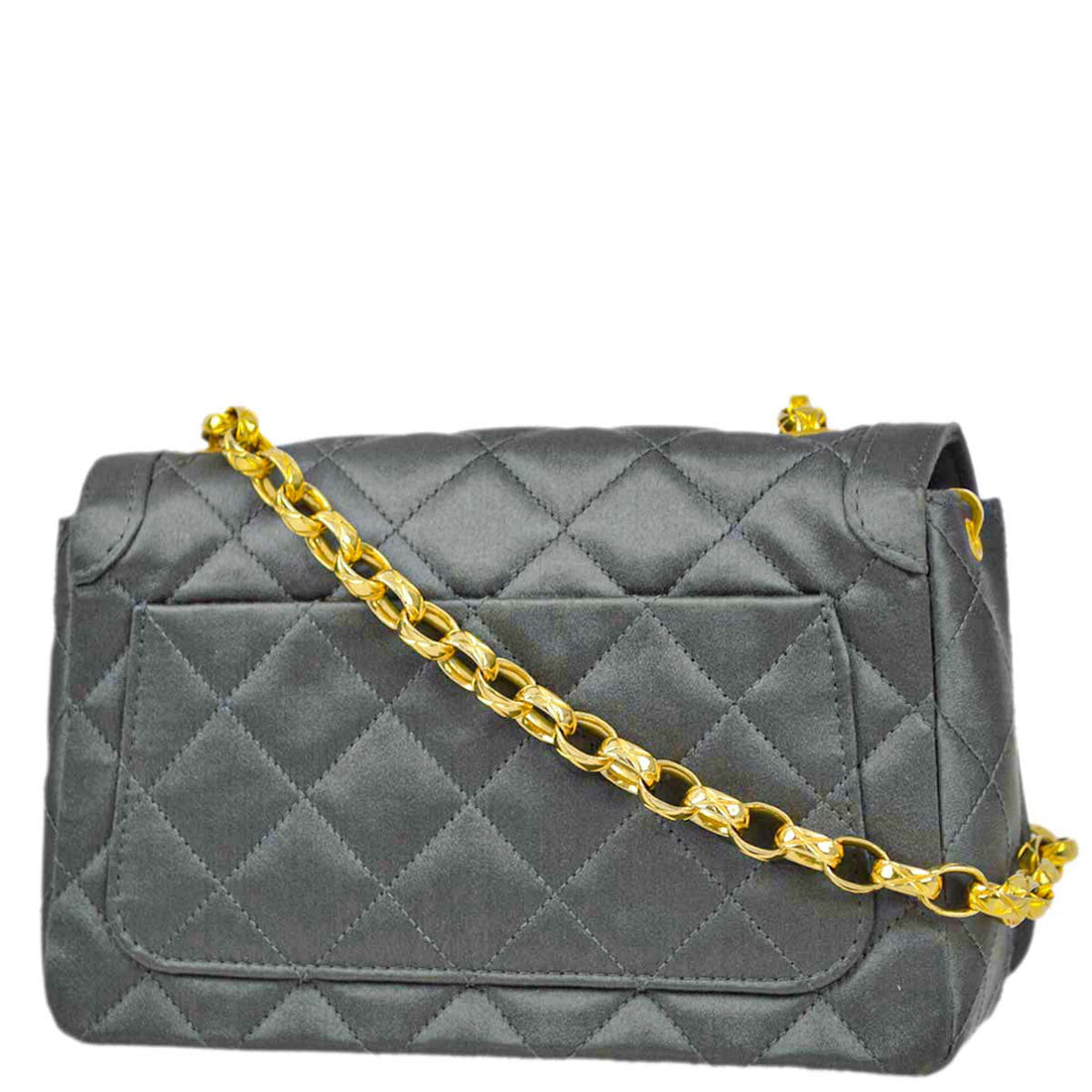 Chanel 1989-1991 Gray Satin Single Flap Shoulder Bag
