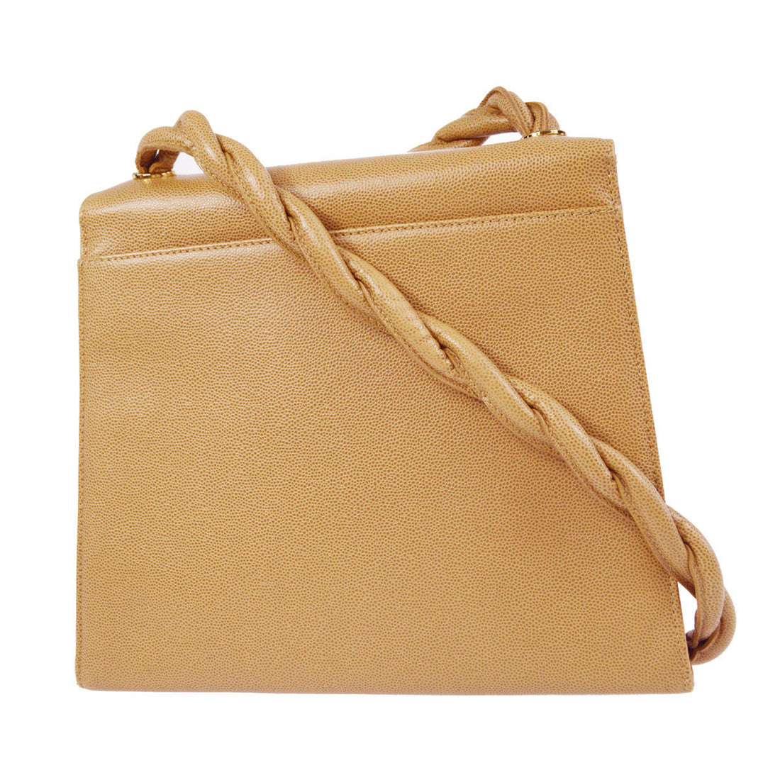 Chanel 1997-1999 Straight Flap Shoulder Bag Beige Caviar