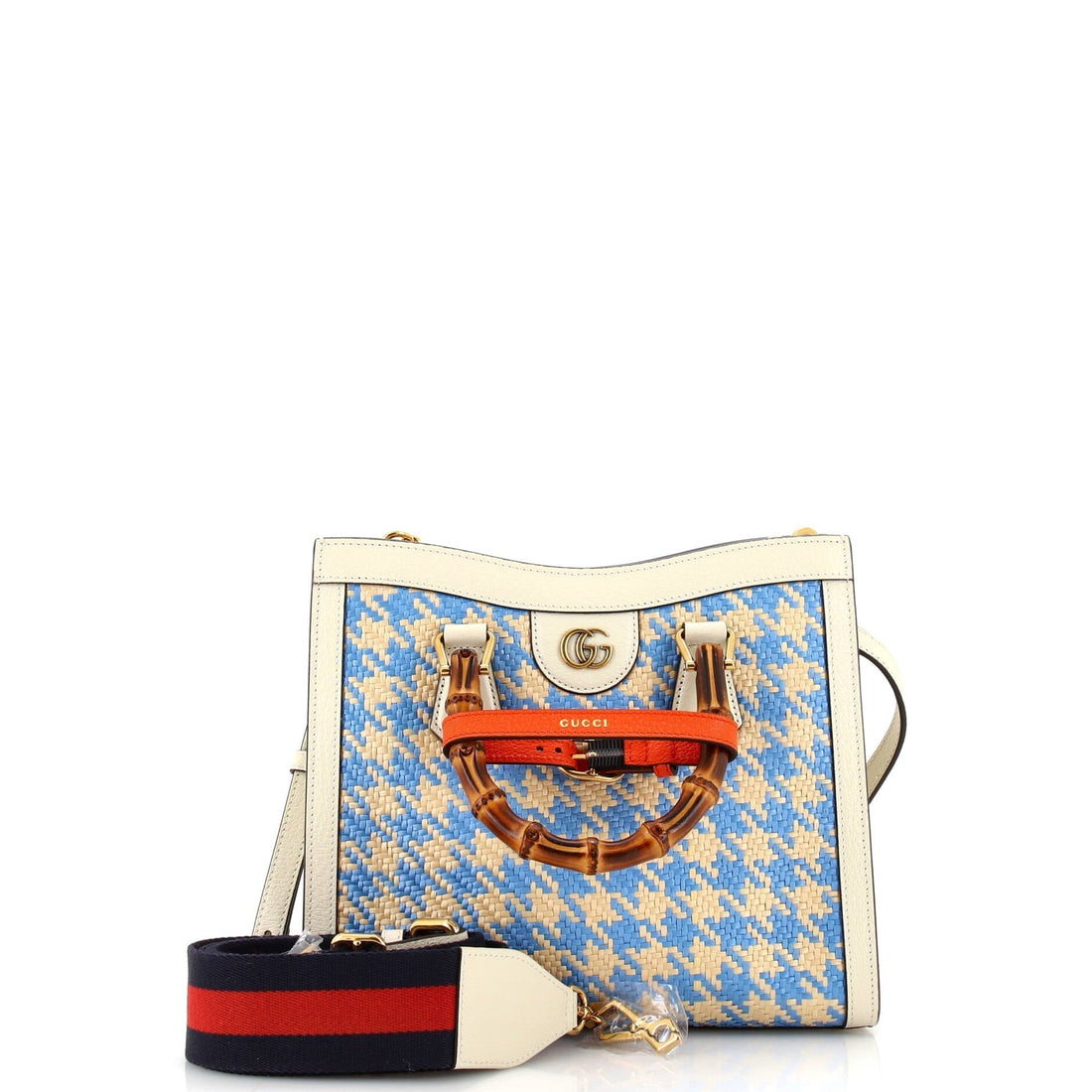 Diana NM Bamboo Handle Tote Houndstooth Raffia Small
