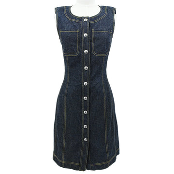 Chanel 1997 logo-buttons denim sleeveless dress #36