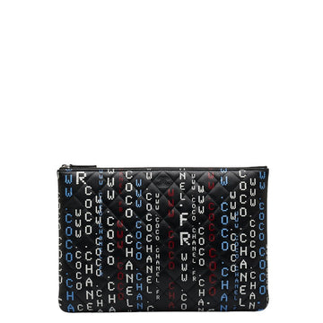Chanel Matlasse Typography Clutch Bag Black Multicolor Lambskin Women's
