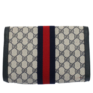 GUCCI GG Supreme Sherry Line Clutch Bag Gray Red Navy 89 01 006 55745