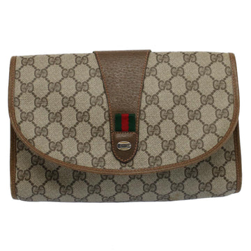 GUCCI GG Canvas Web Sherry Line Clutch Bag PVC Leather Beige Green 55840