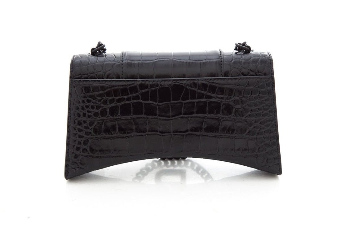 Balenciaga Black Hourglass Croc-Embossed Handbag