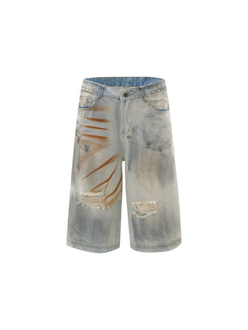 Makersluxe Punk High Street Dirty Ripped Denim Jorts