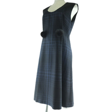 LOUIS VUITTON one piece wool Navy Check Pattern one piece Women 40 Used