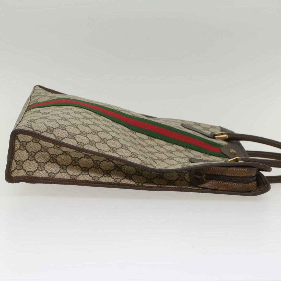 GUCCI GG Canvas Web Sherry Line Tote Bag PVC Leather Beige Red Green 56062
