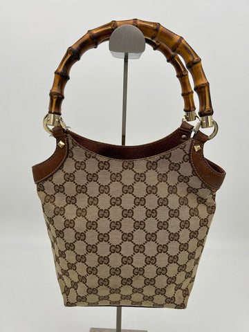 Gucci GG Canvas Bamboo Tote Brown