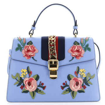 Sylvie Top Handle Bag Embroidered Leather Medium