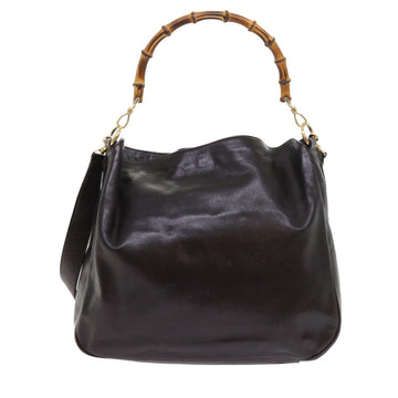GUCCI Bamboo Shoulder Bag Leather 2way Brown 56299