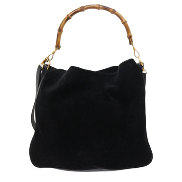GUCCI Bamboo Shoulder Bag Suede 2way Black 56300