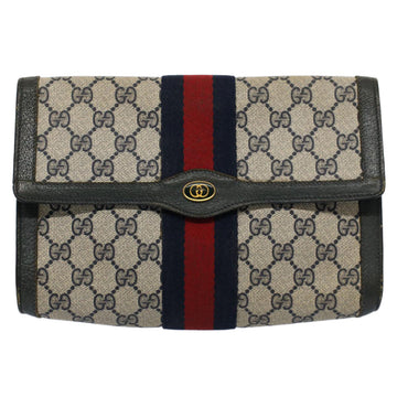GUCCI GG Supreme Sherry Line Clutch Bag Red Navy gray 89 01 006 56451
