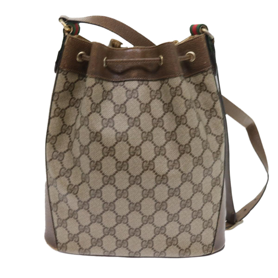 GUCCI GG Canvas Web Sherry Line Shoulder Bag PVC Leather Beige Green 56564