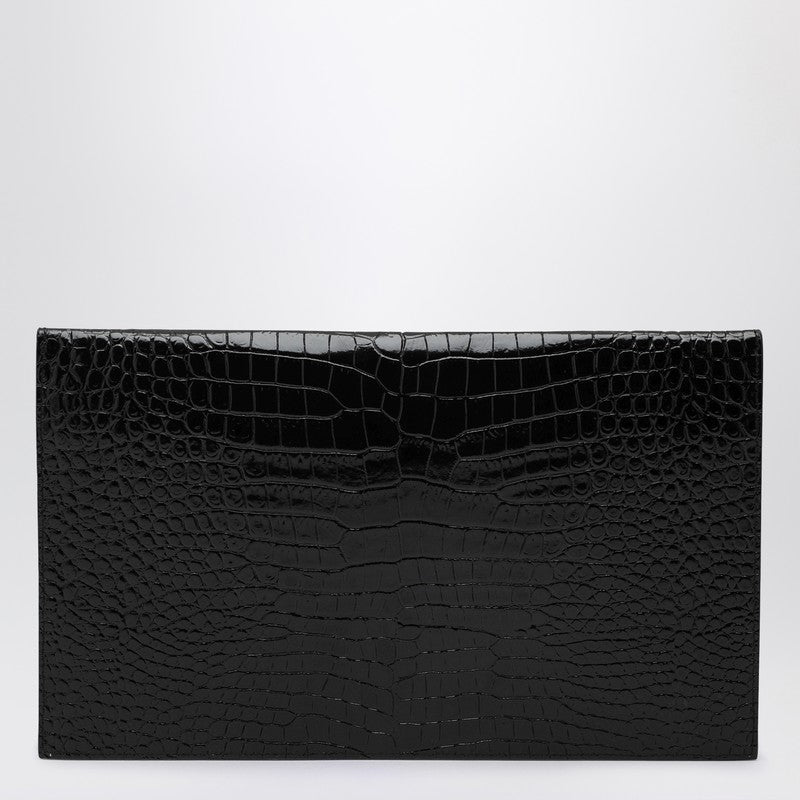 Saint Laurent Uptown Black Shiny Leather Clutch Bag Women