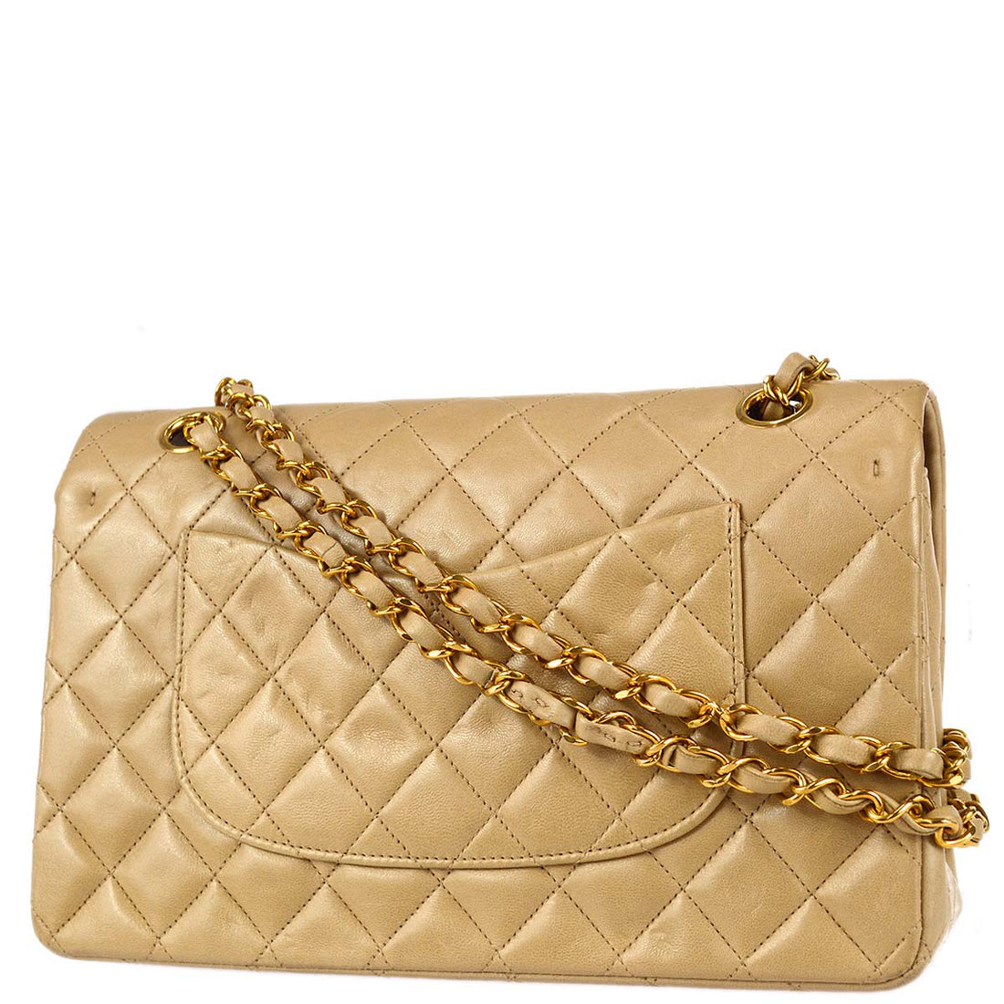 Chanel 1994-1996 Beige Lambskin Medium Classic Double Flap Shoulder Bag