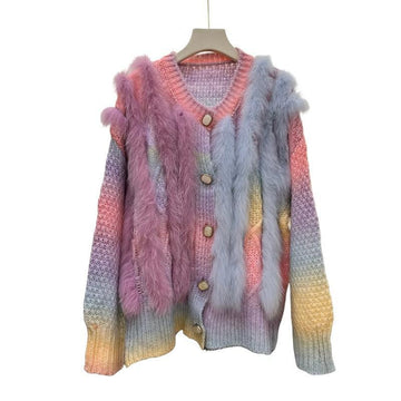 Women Striped Knitted Cardigan Outwear