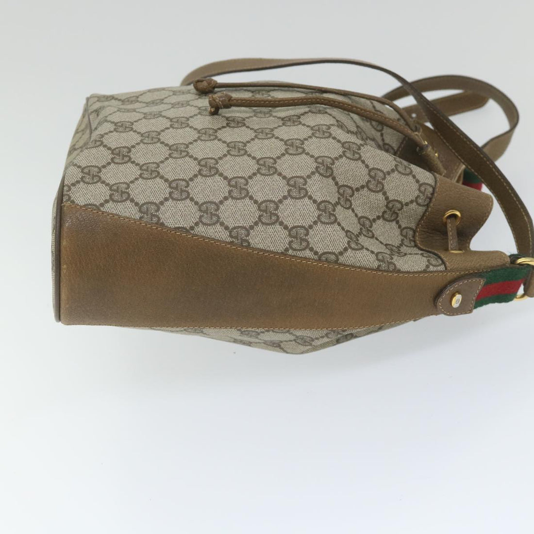 GUCCI GG Canvas Web Sherry Line Shoulder Bag PVC Leather Beige Green 57304