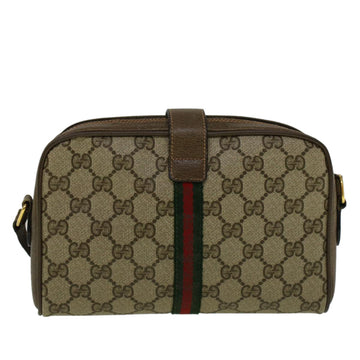 GUCCI GG Canvas Web Sherry Line Shoulder Bag PVC Leather Beige Green 57313