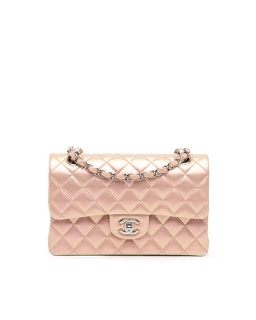 Small Classic Iridescent Lambskin Double Flap Shoulder Bag