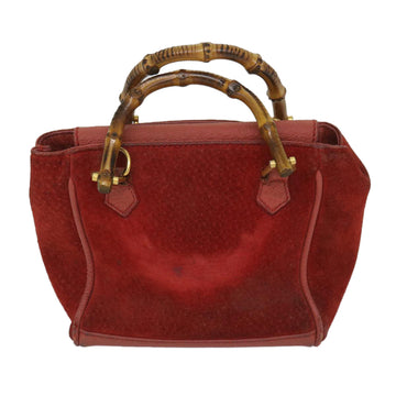 GUCCI Bamboo Hand Bag Suede 2way Red 007 2214 0238 57615