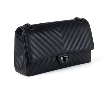 Chanel So Black Chevron Quilted Medium Classic w/ Black Hardware