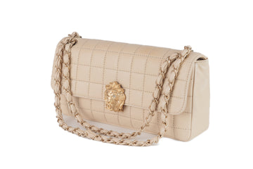 Chanel Ivory Chocolate Bar Flap Bag with Gold Lion Head Clasp