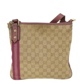 GUCCI GG Canvas Sherry Line Shoulder Bag Beige Pink 144388 58040