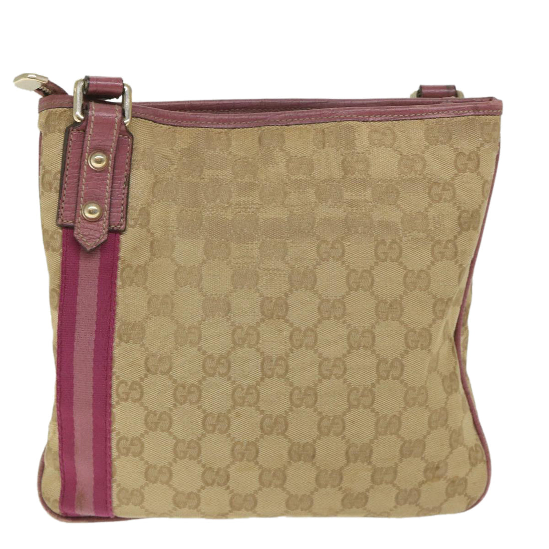 GUCCI GG Canvas Sherry Line Shoulder Bag Beige Pink 144388 58040