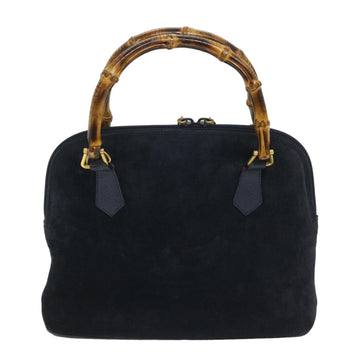 GUCCI Bamboo Shoulder Bag Suede 2way Navy 58084
