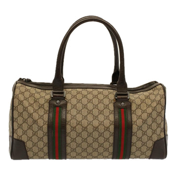 GUCCI GG Canvas Web Sherry Line Boston Bag PVC Leather Beige 145957 58555