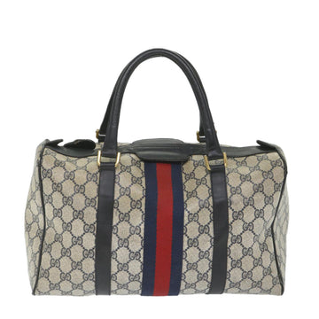 GUCCI GG Canvas Sherry Line Boston Bag PVC Leather Navy Red 58606