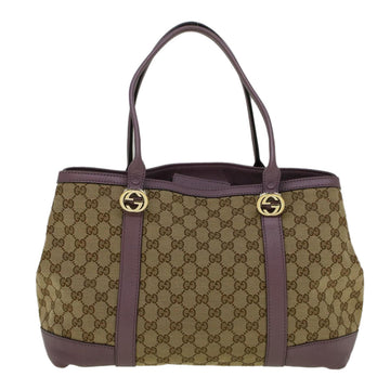 GUCCI GG Canvas Tote Bag Beige Purple 353122 58637