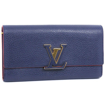 LOUIS VUITTON Long Wallet Purse M63739 leather Navy Taurillon Clemence Portefeuille Capsine unisex(Unisex) Used