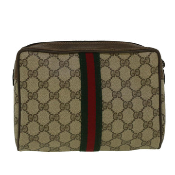 GUCCI GG Canvas Web Sherry Line Clutch Bag PVC Leather Beige Green 59128