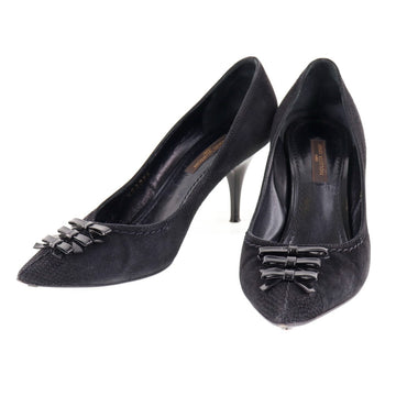 LOUIS VUITTON pumps NQ0036 Suede black ribbon Women 35 Used