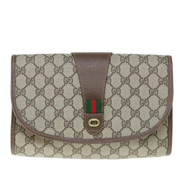 GUCCI GG Canvas Web Sherry Line Clutch Bag PVC Beige Red Green 59987