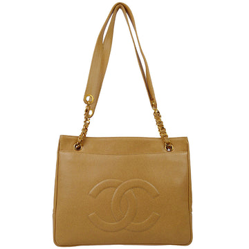 Chanel 1991-1994 Beige Caviar Chain Shoulder Tote Bag