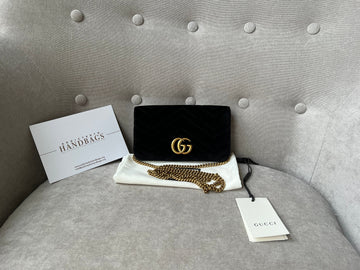 Gucci GG Black Velvet Marmont 2.0 Flap Chain Bag