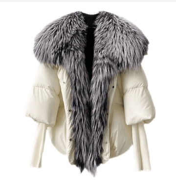 Janveny Female Luxury Large Real Fox Fur Collar Outerwear Thick Warm Puffer Coat Winter Jacket Women 90% White Duck Down Jackets