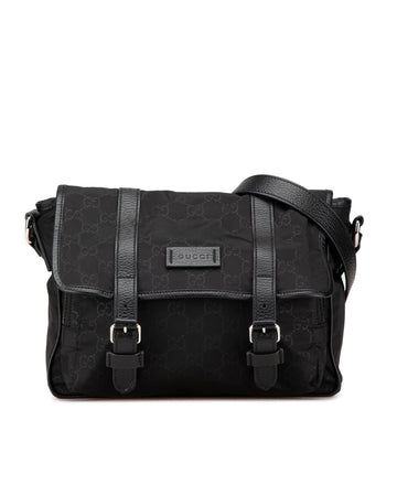 Nylon Messenger Bag with Leather Trim and Multiple Pockets