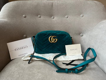 Gucci GG Teal Velvet Marmont Small Shoulder Bag
