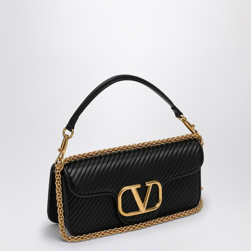 Valentino Garavani Black Locò Shoulder Bag In Pleated Nappa Leather Women