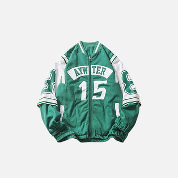 Retro Double-sleeved Green Varsity Jacket
