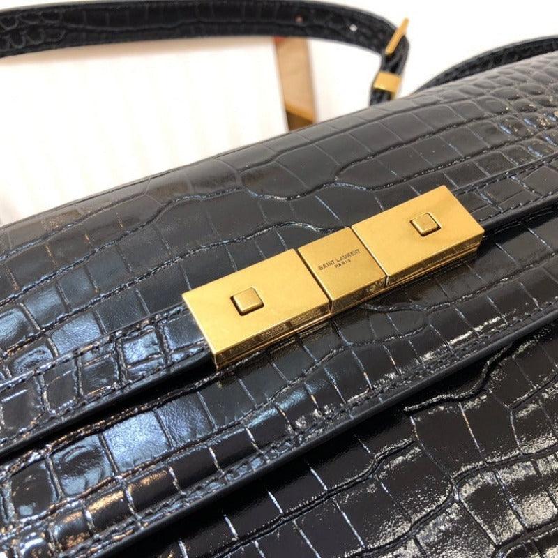 Makersluxe - MANHATTAN SHOULDER BAG IN BOX BLACK CROC