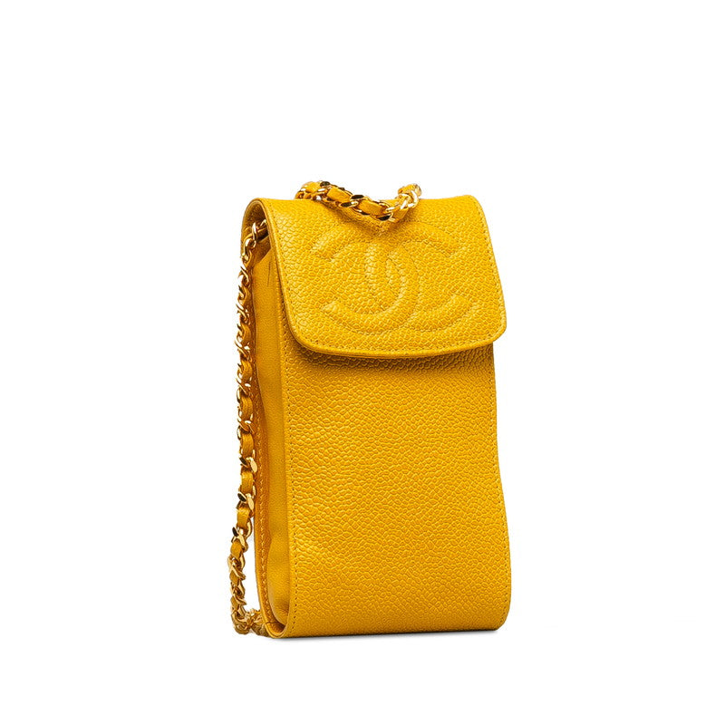 Chanel Cocomark Mini Pocket  Chain Shoulder Bag Yellow Caviar Skin  CHANEL