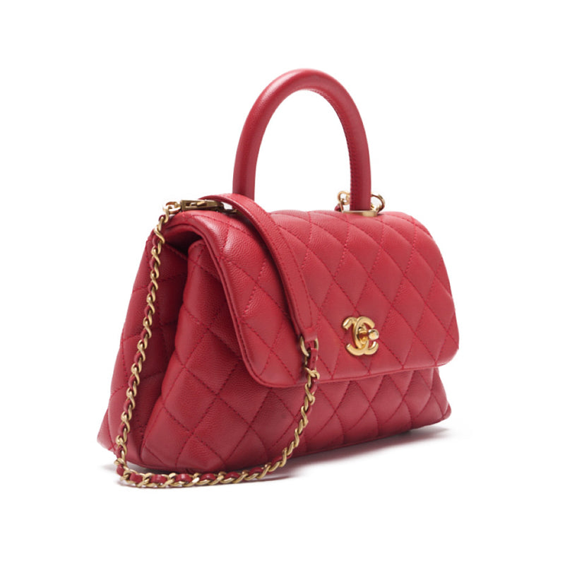 CHANEL Matrasse Coco Handle 2WAY Handbag Caviar S Red  Handbag 's Shoulder Bag Lady's Handbag Hybrid ? Ship? Viper Mountain Bookstore Online