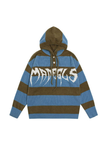 Makersluxe Jacquard Knit hooded Striped Sweater
