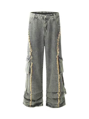 Makersluxe Distressed Raw Edge Baggy Jeans